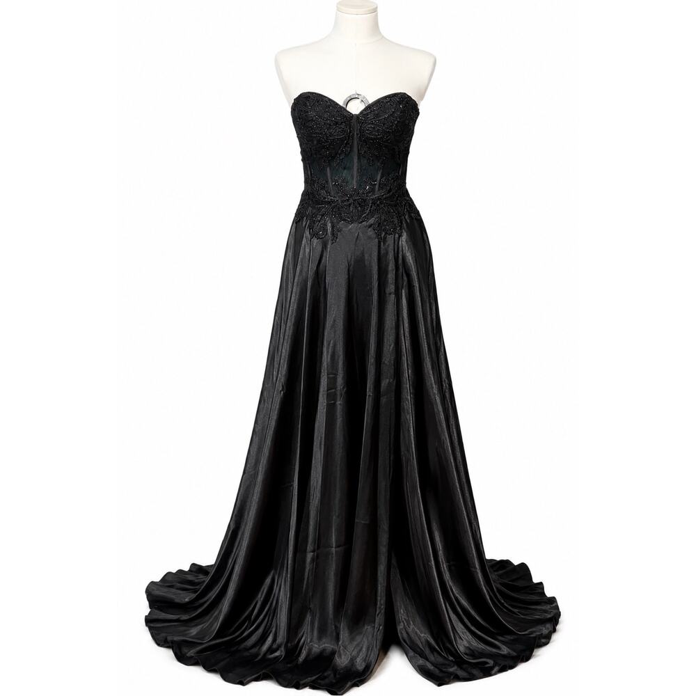 Blondie Nites Black Gothic Strapless Corset Formal Gown Size 17 MSRP $260